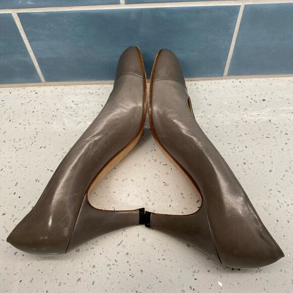 Chanel Vintage Interlocking CC Logo Leather Pumps by Lagerfeld‎ Gray Grey 37.5 - Picture 7 of 13